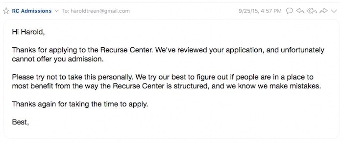 RC Rejection Email